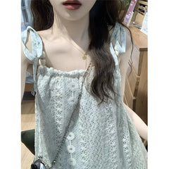 Hnewly Retro Knitted Tassel Splicing Strap Dress Women's Spring New Korean Style Sweet Loose Personality Long Dress