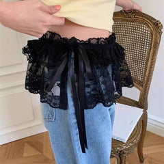 Hnewly Korean Style Lace Mini Skirts Women Elegant Sweet Lolita Short Skirts Cute High Waist Y2k Streetwear Black Ruffle Skirt