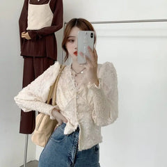 Hnewly Shirts Women Spring Design V-neck Inner Lace Tops Aesthetic Harajuku Simple Fashion Daily Tender Chemise Femme All-match Classic