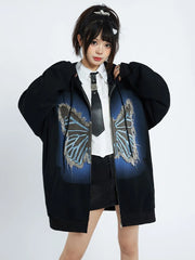 Hnewly Vintage Women Y2K Hoodies Bufferfly Loose Long Sleeve Streetwear Sweatshirts Harajuku Casual Fall Lady Retro American Tops