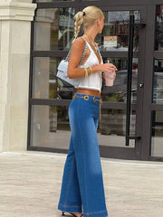 Hnewly Street Chains Belt Hollow Out Jeans Women Baggy Zipper Pockets Wide Leg Straight Denim Pants Summer Lady Y2k Chic Trouser