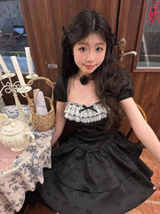 Hnewly Summer New Fashion Mini Dresses American Black Gothic Evening Party Clothing Women Elegant Sweet Lace Short Dress Vintage Chic