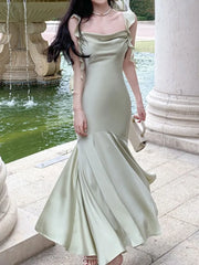 Hnewly Women Elegant Solid Bodycon Mermaid Dresses Summer New Fashion Strap Ruffles beach Vestido Women Wedding Party Clothing