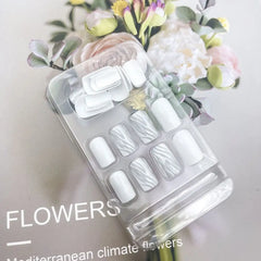 Hnewly 24PCS Short Square False Nails French White Edge Fake Nials Silver Flame Full Cover Press On Nails Detachable Ballerina Nail Tip