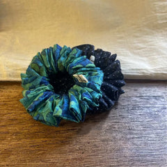 Hnewly 2Pc French Style Slim Polka Dot Print Intestine Hair Ties, Elegant All-Match Ruffled Bud Hair Elastics, Ponytail Holders for Wom