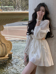 Hnewly Beach Style Chiffon Y2k Mini Dress Office Lady Casual Long Sleeve Elegant One Piece Dress Korean Fashion Clothing Summer