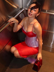 Hnewly Cutenew Hottie Christmas 2Piece Set Women Sexy Chic Patchwork Fake 2-Layer Bra Vest+Irregular Hem Skirt Skinny Party Clubwear