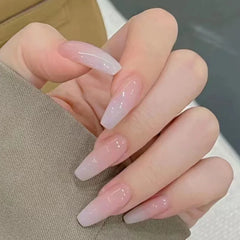 Hnewly 24Pcs/Box Gradient Color Artifical Press On Nails With Glue Long Coffin Fake Nails Lovely Girls Nail Art Ballerina False Nails