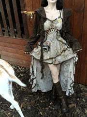 Hnewly Bohemian Style Irregular Camisole Vest Dress for Women+ Y2k Long Sleeve Loose Cardigan 2025 Spring New Two Piece Sets