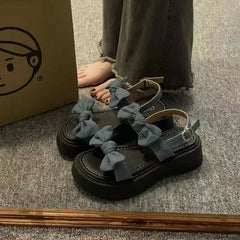 Hnewly Sweet Butterfly Knot Summer Women Shoes New Korean Style Fashion Women's Sandals Casual and Versatile Platform Sandals