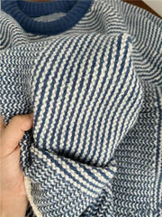 Hnewly Blue Striped Sweater for Women Y2K Autumn Winter Loose Lazy Style Patchwork Pullover Female Korean O Neck All Match Jumpers New