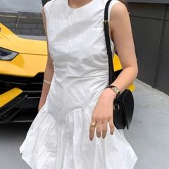 Hnewly Bud Dresses Women Solid Sleeveless Spring Summer Vintage Vestidos Mujer Korean Fashion Chic Elegant Mini Dress