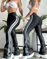 Hnewly 2025 Spring Striped High Waist Skinny Tummy Control Flared Pants Sporty Women Pants