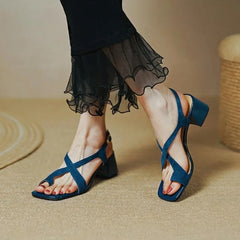 Hnewly Summer New Casual Fashion Square Toe Thick Heel Open Toe Buckle Solid Color Comfortable Sexy Banquet Women's Shoes