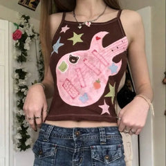 Lunivop Gothic Harajuku Hip Hop Constrast Color Summer Tank Top Y2k Aesthetic Cute All Match High Street Top American Fashion Punk Camis