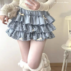 Hnewly Summer New Versatile Women's Clothing Blue Bow Lace Cake Tutu Mini Skirt Kawaii Pink Sweet Cute Thin A-line Skirts Ladies