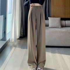 Hnewly Elegant Wide Leg Pants Women Korean Style High Waist Black Baggy Pants Office Ladies Fashion Loose Suit Trousers Streetwear