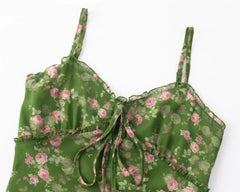 Hnewly Green Pink Floral Print Women Dress For Summer 2025 New V-neck Chiffon Long Dresses Fashion High Waist Vacation Beach Vestidos