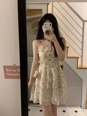Hnewly College Style Floral Suspender Dress Summer New Style Slim Women Skirt