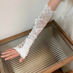 Hnewly New Spring Summer Bandage Lace Splicing Long Oversleeve Sweet Girl Sun Protection Sleeves Subculture Y2k Arm Warmer