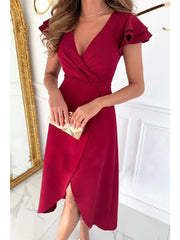 Hnewly Women's Solid Color Dress Sexy Deep V Neck Short Sleeve Bodycon Package Hips Party Dresses Female Fashion Casual Dress