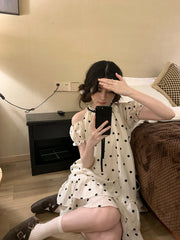 Hnewly Japanese Kawaii Mini Dress Women Casual Elegant Lolita Dress Female Outwear Beach Style Even Party Clothing Summer Chic Print