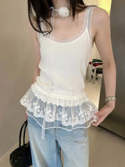 Hnewly Spring Summer New Style Lace Lace Splicing Sexy Neck Floral Strap Women's Tank Top