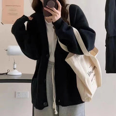 Hnewly Slouchy Knit Cardigan Sweater for Women Long Sleeve V-neck Comfy Button Up Sweater Jacket Female Autumn Winter Casual Outfit