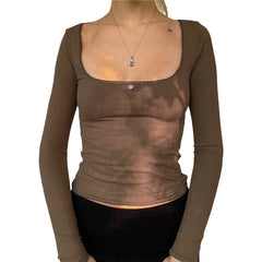 Hnewly y2k Lace Trim Crop Top Women Square Neck T Shirt with Little Flower 2000s Fairycore Grunge Clothing Spring Streetwear