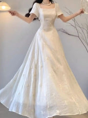Hnewly Spring and Summer Temperament French New Style Waist Pleated Solid Color Casual and Elegant Versatile Dress the dress black dress white dress