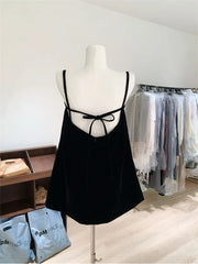 Hnewly Women Black Tank Top Vintage High Quality Backless Camisole Lace Up Bow 90s Fashion Off Shoulder Vest Casual Streetwear Gothic