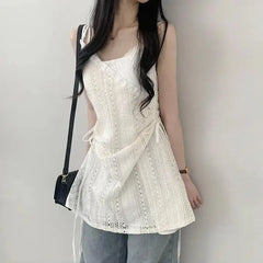 Hnewly Spring Chic Lace Splicing Strap Dress Sweet Inner Wear Outer Wear Women Slim Short Skirt V-Neck Sleeveless A-Line Dress