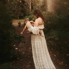 Hnewly Embroidered Lace Maternity Photography Props Dresses Boho Style Pregnant Women Long Lace Dress