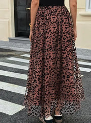Hnewly Women's Casual Fashion Maxi Skirt Leopard Print Detail with Sheer Chiffon and Flowy Fit Suitable for Daily and Street Wear