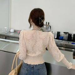 Hnewly Shirts Women Spring Design V-neck Inner Lace Tops Aesthetic Harajuku Simple Fashion Daily Tender Chemise Femme All-match Classic