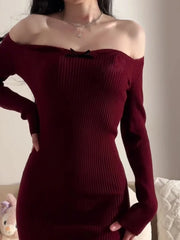 Hnewly DRESS TO IMPRESS Long Sleeved Sexy Dress Red Christmas Women's Bodycon Hip Wrap Dresses Skinny And Stretchy Square Neck Spice Girls Mini Dress