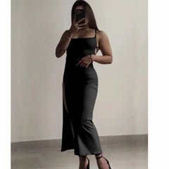 Hnewly Women Sexy Red Party Midi Dress Lace-up Irregular Split Long Dress Summer Halter Strap Spice Girl Bag Hip Clothes Solid