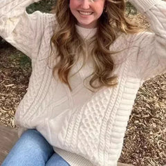 Hnewly Vintage Women Knitted Pullovers Elegant Casual Oversize Long Sleeve Sweaters Autumn Winter Solid Lady Sweaters Street