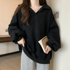 Hnewly WINTER OUTFITS Sweatshirts Women M-4XL Loose Classic Minimalist Pure Casual Daily Korean Style Basic Streetwear Autumn Stylish Students Retro