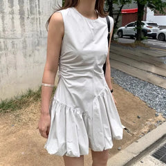 Hnewly Bud Dresses Women Solid Sleeveless Spring Summer Vintage Vestidos Mujer Korean Fashion Chic Elegant Mini Dress
