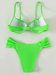 Hnewly Neon Green Wrinkled Underwired Bra Cup Bikini Female Swimsuit Women Swimwear Two-pieces Bikini set Bather Bathing Suit Swim Lady