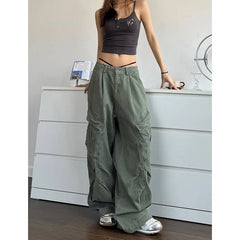 Hnewly NEW Green Jeans for Women High Quality High Waist American Wide Leg Pants Solid Y2K Vintage Straight Summer Trousers