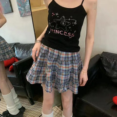 Hnewly Plaid Skirt Women Mini Skirt Japanese Style Ruffle Layered Short Skirts Cute Streetwear Vintage Harajuku Preppy Skirt