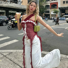 Hnewly Sexy Ruched Lace up Halter Top Y2K Vintage Sleeveless Backless Women's Vest Summer Casual Street Daily Formal Camisole