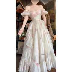 Hnewly Draping Effect off-Shoulder Dress for Women Seaside Vacation Style Super Fairy Women's Skirt