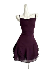 Hnewly DRESS TO IMPRESS Women's Purple A-line Evening Dress 90s Vintage Sleeveless Off Shoulder Mini Dresses Y2k Elegant One Piece Frocks 2000s Clothes