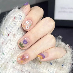 Hnewly 24pcs Red Rose False Nails Full Coverage Set Reusable Fake Nails Faux Acrylic Press on Nails with Accessories