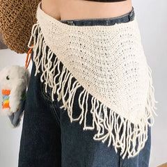 Hnewly Bohemian Knitted Back Flap Ethnic Style Hand-knitted Knitted Butt Flap Crocheted Multifunctional Triangular Scarf Tie Straps