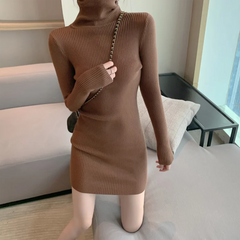 Hnewly trashy outfits Women Autumn Winter Turtleneck Warm Bodycon Dress Long Sleeve Knit Solid Office Pullover Sexy Mini Dress for Ladies