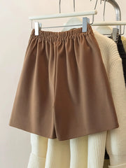 Hnewly Temperament High Waist Shorts Women New Spring Autumn Double Breasted A-line Wide Leg Pants Large Size Black Versatile Shorts